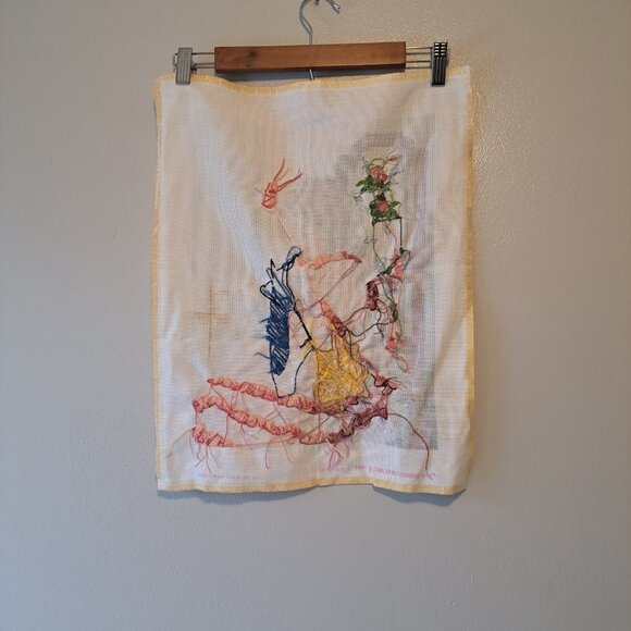 Vintage Tapestry Embroidered Girl Knitting mAde in Usa 19IN x 15IN - Picture 9 of 10